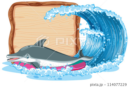 Dolphin Surfing a Wave on a Surfboard 114077229