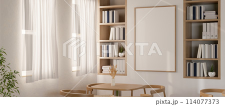 A minimalist contemporary reading space in a library or sitting space in a coffee shop. A minimalist contemporary reading space in a library or sitting space in a coffee shop. 114077373