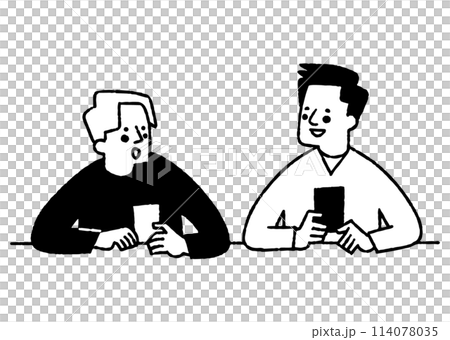 Two men talking while drinking 114078035