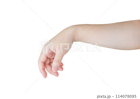 Woman hand gesture holding something isolated on white background 114078095