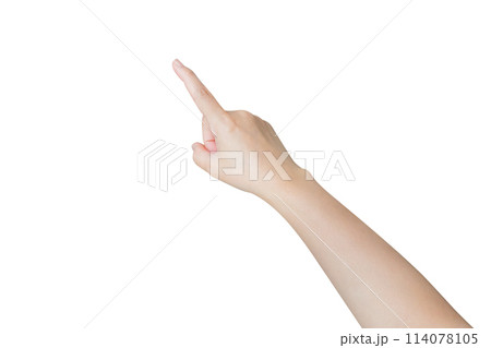 female hand touching or pointing to something isolated on white background female hand touching or pointing to something isolated on white background 114078105