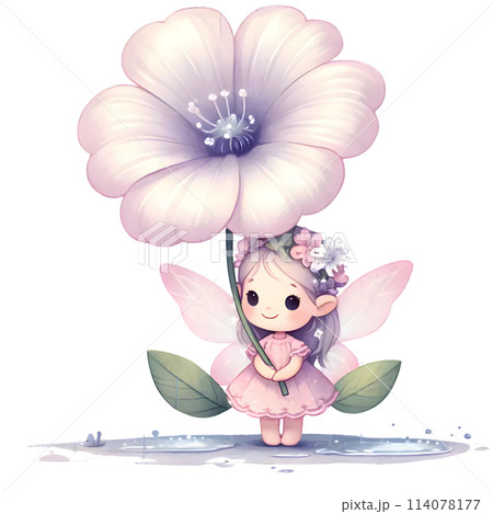 Fairy with flower in the rain 114078177