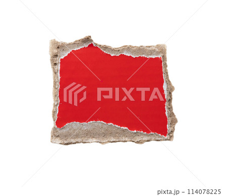piece of red cardboard paper tear isolated on white background 114078225