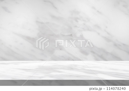 white marble table top with natural wall texture background for mockup product display template 114078240