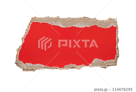piece of red cardboard paper tear isolated on white background piece of red cardboard paper tear isolated on white background 114078295