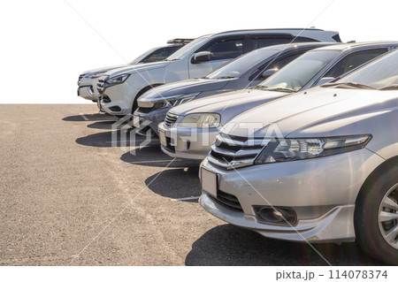 Lot of used car for sales in stock isolated 114078374
