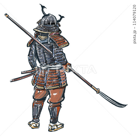 薙刀を持つ後ろ向きの甲冑侍 114079120