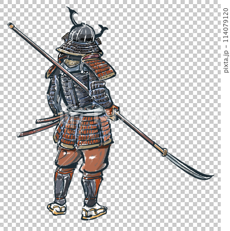 薙刀を持つ後ろ向きの甲冑侍 114079120