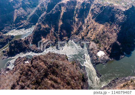Aerial shot of the down stream gorges of the Zambezi river 114079407