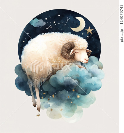 雲の上で眠る羊のイラスト素材 [114079745] - PIXTA