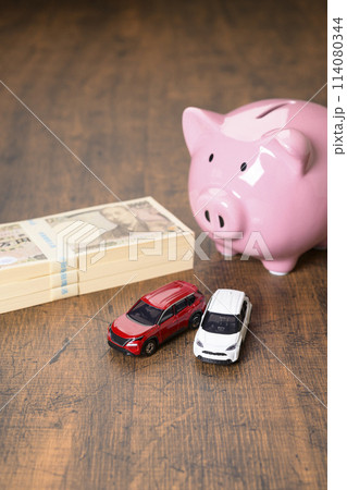 ブタの貯金箱と車 ブタの貯金箱と車 114080344
