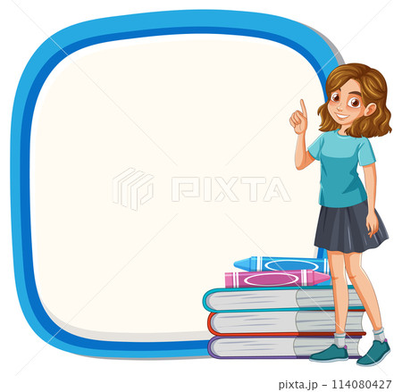 Happy Girl with Books and Blank Frame Happy Girl with Books and Blank Frame 114080427