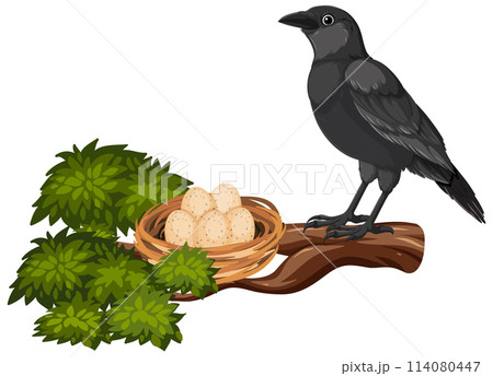 Crow Guarding Nest on a Branch Crow Guarding Nest on a Branch 114080447