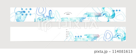 水彩画。水彩タッチのベクターグラデーションフレーム。夏の涼しげ落書き背景。幾何学 114081613