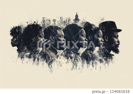 Banner of an event in honor of Abolition of Slavery Day. Illustration with people on a colored background 114081638