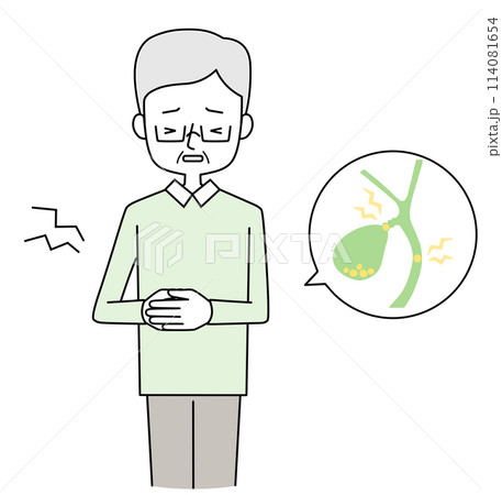 胆石が痛いシニア男性のイラスト 胆石が痛いシニア男性のイラスト 114081654