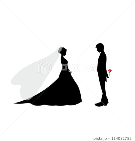 結婚式をするカップルのシルエットイラスト 114081785