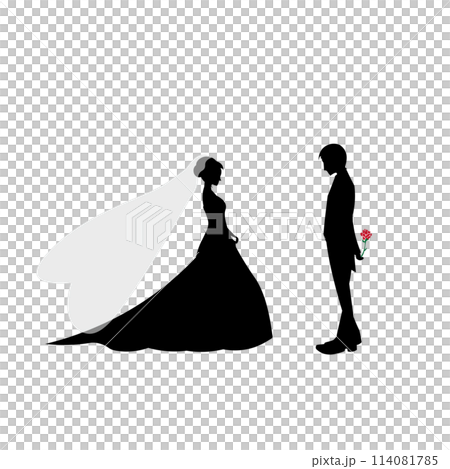 結婚式をするカップルのシルエットイラスト 114081785
