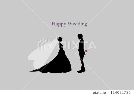 結婚式をするカップルのシルエットイラスト 背景付き 114081786