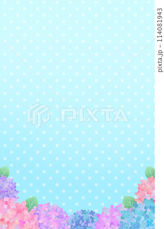 紫陽花と水玉模様のフレーム背景　梅雨イメージ　縦長 114081943