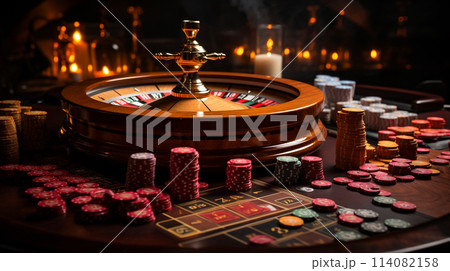 Casino cards roulette, gambling, nightlife, online casino, virtual poker, Texas Hold'em poker, karts gambling games, get lucky, gambling background banner tokens . 114082158