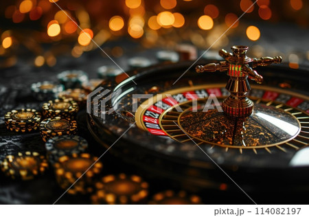 The concept of games of chance. Online casino gaming : roulette, cards, betting, chips, dice a world of chance and excitement , endless gaming possibilities and the allure of virtual fortunes. The concept of games of chance. Online casino gaming : roulette, cards, betting, chips, dice a world of chance and excitement , endless gaming possibilities and the allure of virtual fortunes. 114082197