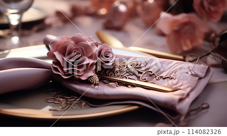Table setting, harmonious combination of ornaments, dining for various events, wedding invitations, banquet christening, birthday parties. banner, copy space, background, text Table setting, harmonious combination of ornaments, dining for various events, wedding invitations, banquet christening, birthday parties. banner, copy space, background, text 114082326