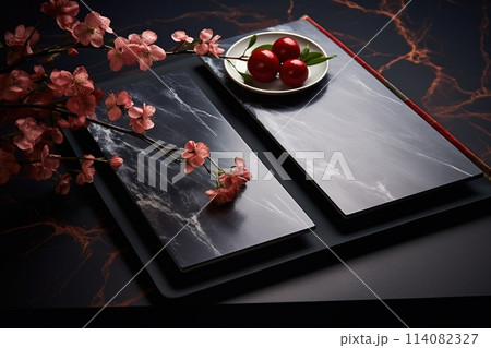 Table setting, harmonious combination of ornaments, dining for various events, wedding invitations, banquet christening, birthday parties. banner, copy space, background, text 114082327