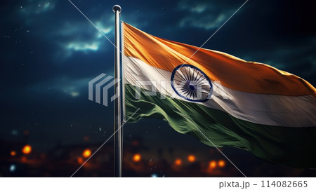 India Republic Day. A vibrant scene unfolds on India Republic Day: Tri-color flags flutter in the patriotic breeze as people celebrate democracy, unity, and national pride. India Republic Day. A vibrant scene unfolds on India Republic Day: Tri-color flags flutter in the patriotic breeze as people celebrate democracy, unity, and national pride. 114082665