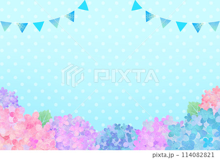 紫陽花とガーランドのフレーム背景 114082821