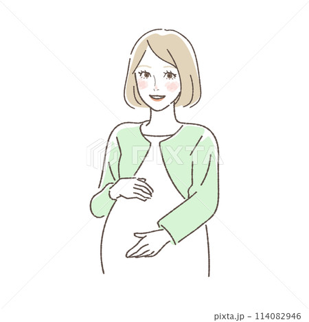 幸せそうにお腹に触れる妊婦のイラスト。 幸せそうにお腹に触れる妊婦のイラスト。 114082946