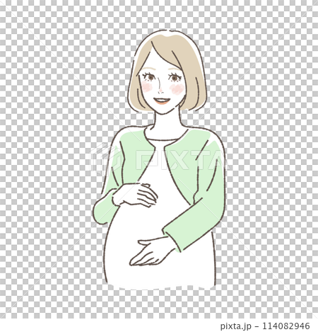 幸せそうにお腹に触れる妊婦のイラスト。 幸せそうにお腹に触れる妊婦のイラスト。 114082946
