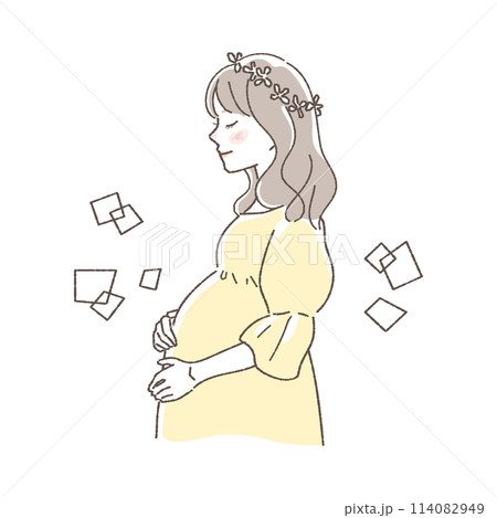 幸せそうにお腹に触れる妊婦のイラスト。 幸せそうにお腹に触れる妊婦のイラスト。 114082949