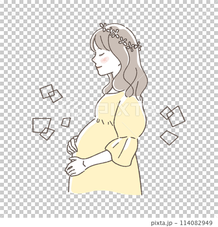 幸せそうにお腹に触れる妊婦のイラスト。 幸せそうにお腹に触れる妊婦のイラスト。 114082949