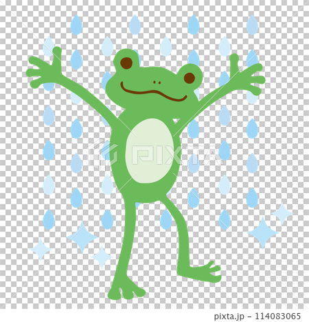 Vector illustration of a cute frog laughing happily in the rain Vector illustration of a cute frog laughing happily in the rain 114083065
