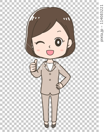 サムズアップするビジネスウーマンの全身イラスト サムズアップするビジネスウーマンの全身イラスト 114083221