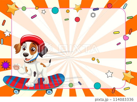Skateboarding Dog on Colorful Background Skateboarding Dog on Colorful Background 114083336