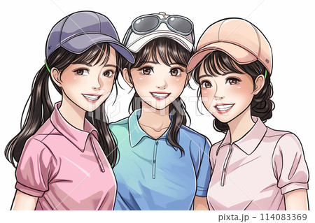 ゴルフを楽しむ仲良しグループ 114083369