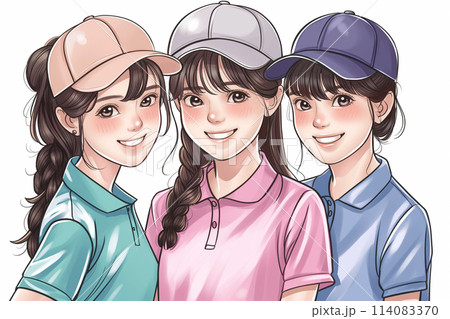 ゴルフを楽しむ仲良しグループ 114083370