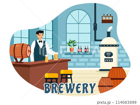 Brewery Production Process Vector Illustration with Beer Tank and Bottle Full of Alcohol Drink for Fermentation in Flat Cartoon Background 114083899
