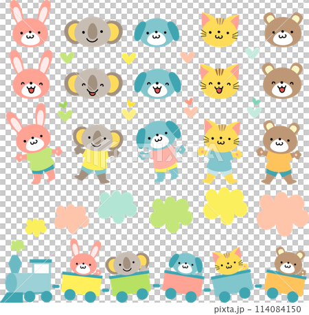 Train and cute animals illustration set Train and cute animals illustration set 114084150