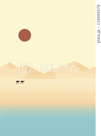 Desert landscape, morning dunes illustration. Mediterranean seaside near Egypt view. 114084378