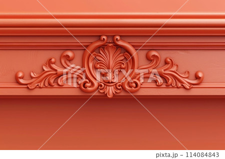 The red wall has a carved design on it with Generative AI 114084843