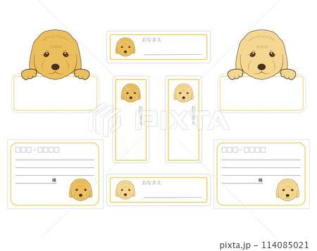 4種2色のゴールデンレトリバーの子犬のラベル 114085021