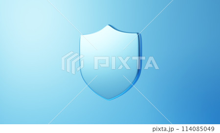 青い背景にメタリックな質感の青い盾。3D（横長） 114085049