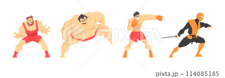 Man as Martial Arts Fighter and Warrior Vector Set 114085185