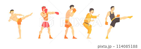 Man as Martial Arts Fighter and Warrior Vector Set 114085188