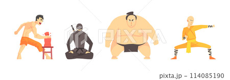 Man as Martial Arts Fighter and Warrior Vector Set Man as Martial Arts Fighter and Warrior Vector Set 114085190