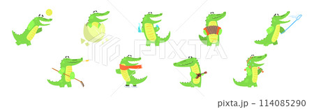 Cute Green Crocodile Animal Engaged in Different Activity Vector Set Cute Green Crocodile Animal Engaged in Different Activity Vector Set 114085290