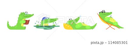 Cute Green Crocodile Animal Engaged in Different Activity Vector Set Cute Green Crocodile Animal Engaged in Different Activity Vector Set 114085301